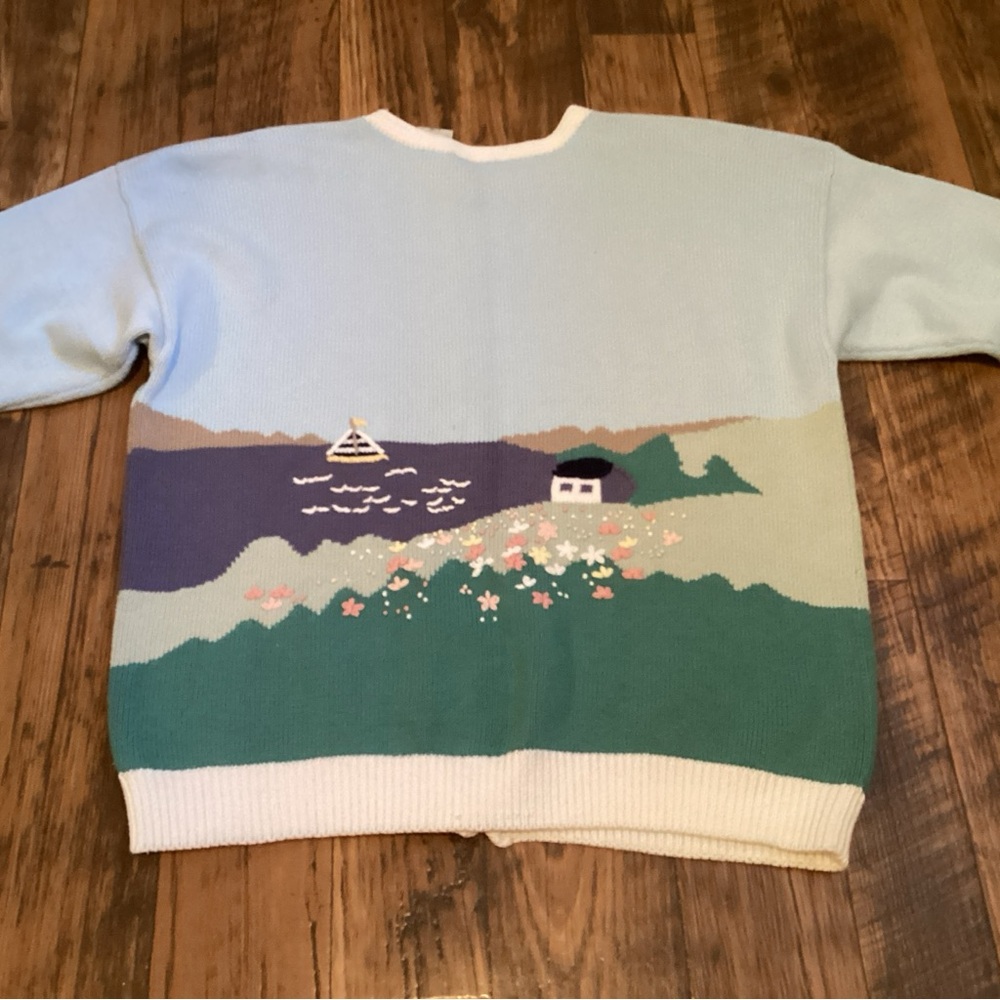 Vintage Northern Reflections Sweater Cardigan Womens L Cottage Lighthouse Sail - Picture 3 of 7